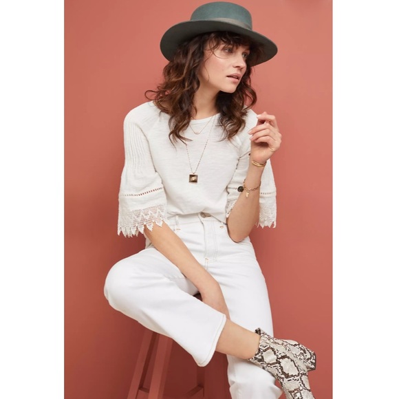 Anthro Eri+Ali Pennbrooke Lace Trim Top - Picture 1 of 11
